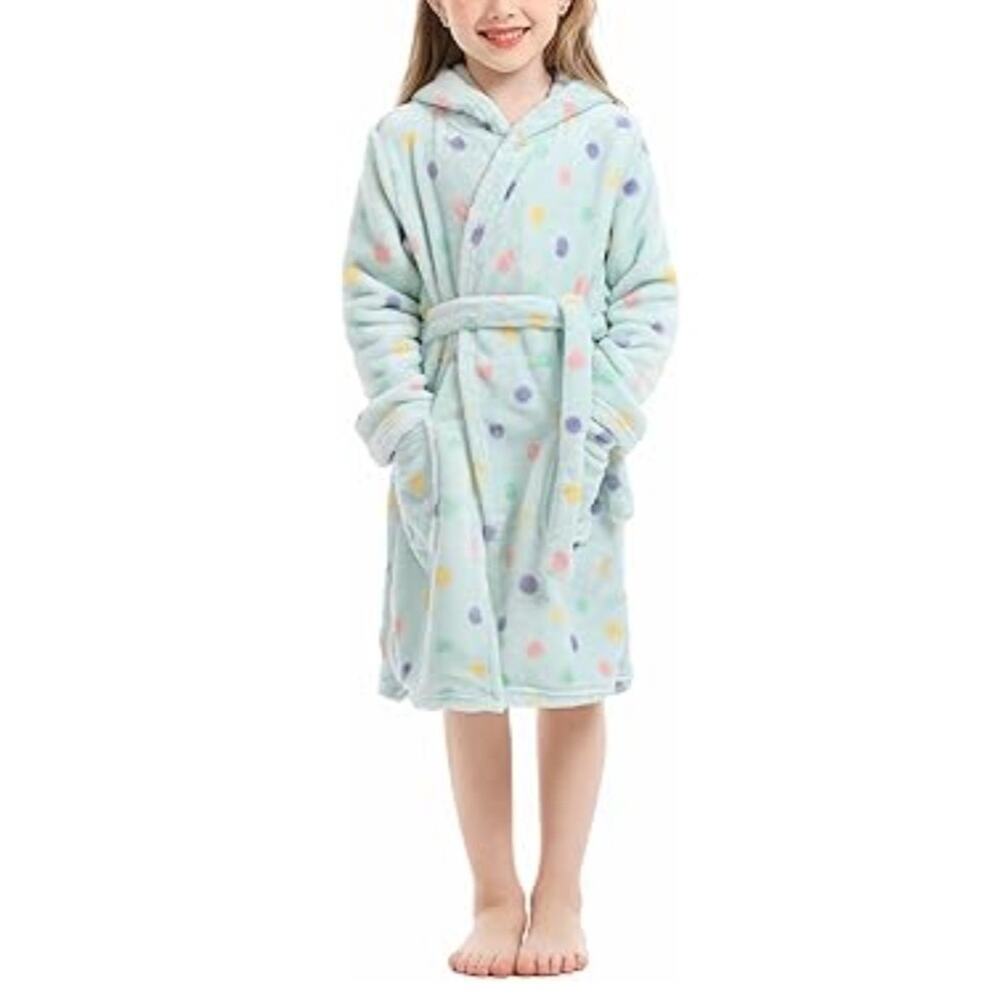 Toddler Robes Cute Pattern Bathrobe Unisex Kids Robe Baby Flannel Hoodie Size 2